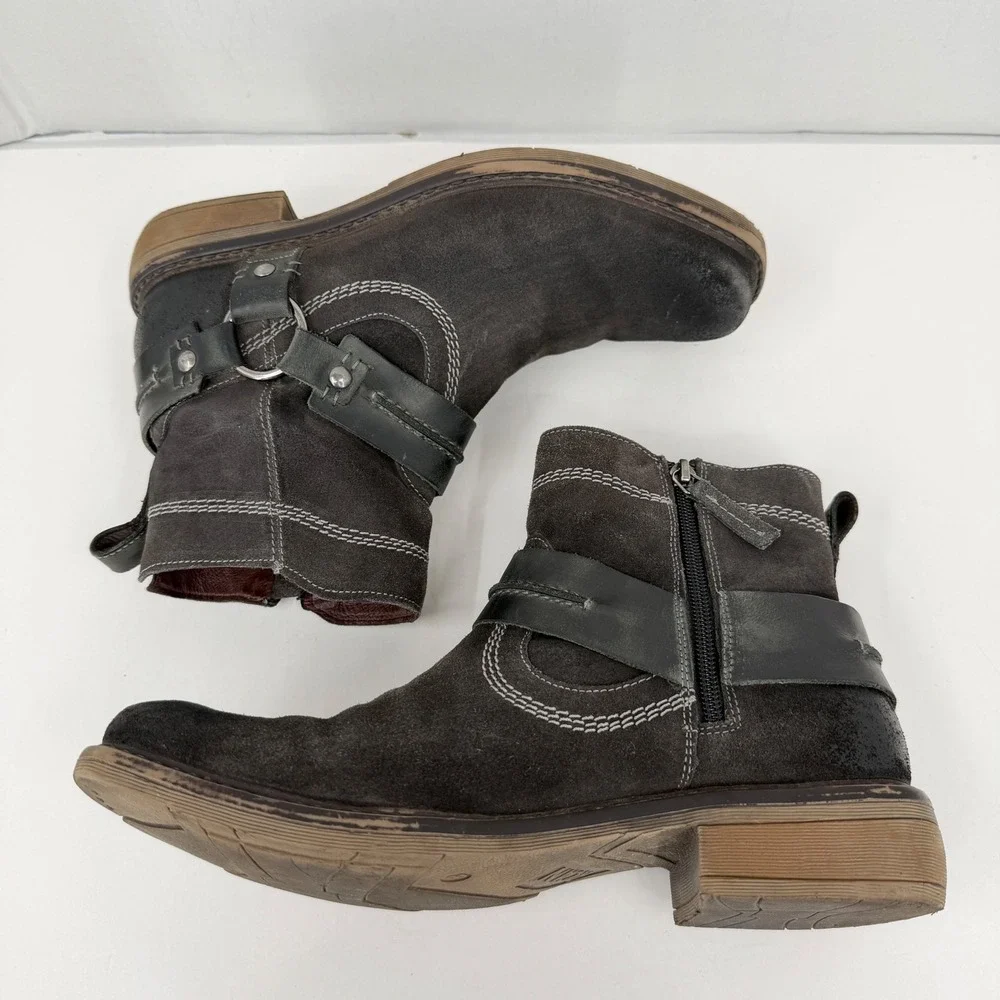ROAN Humboldt II Harness Ankle Boots Mens 8 Brown Suede Distressed Biker Zipper